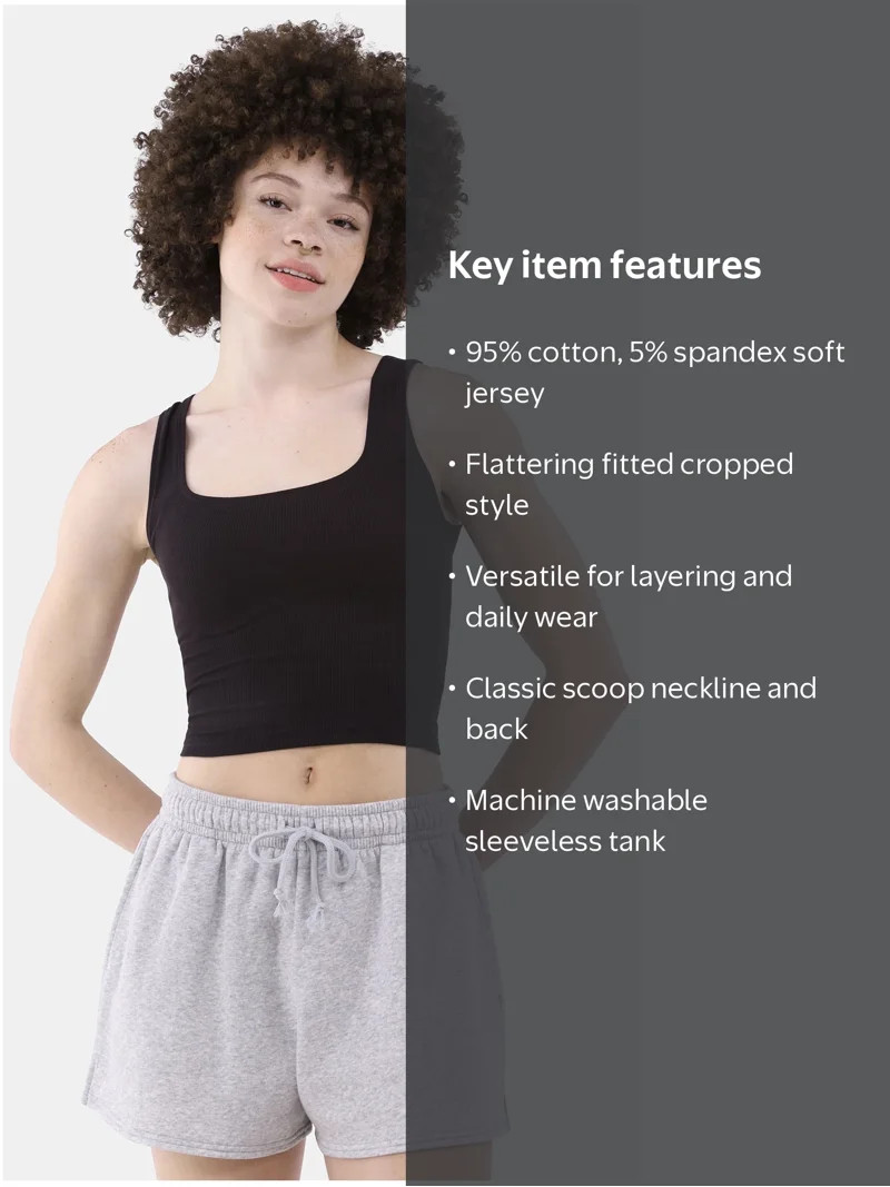 No Boundaries Cotton Stretch Ribbed Cropped Tank Top, Women's XS-XXXL | Walmart (US)