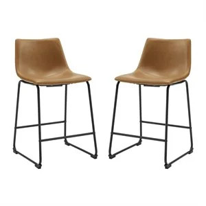 Pemberly Row 26" Faux Leather Counter Stool in Brown (Set of 2) | Cymax