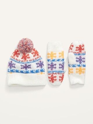 Printed Pom-Pom Beanie And Mittens Set For Women | Old Navy (US)