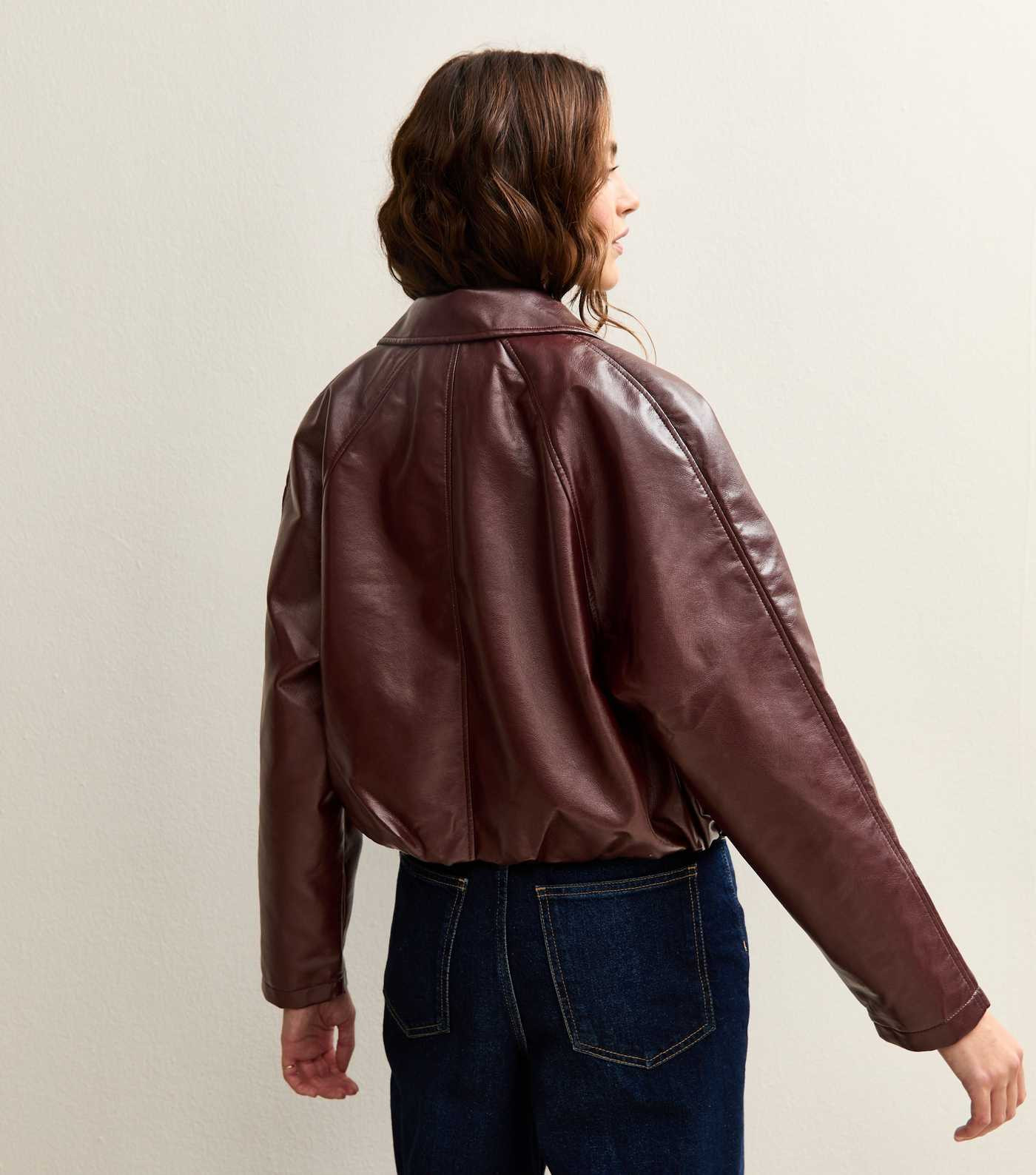 Dark Burgundy Bubble Hem Faux Leather Jacket | New Look | New Look (UK)