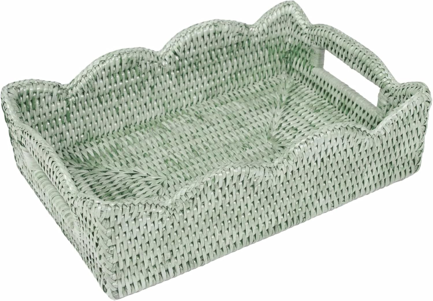Caspari Rattan Scalloped Small Tray in Green – Handwoven Decorative & Serving Tray (11.75” x ... | Amazon (US)