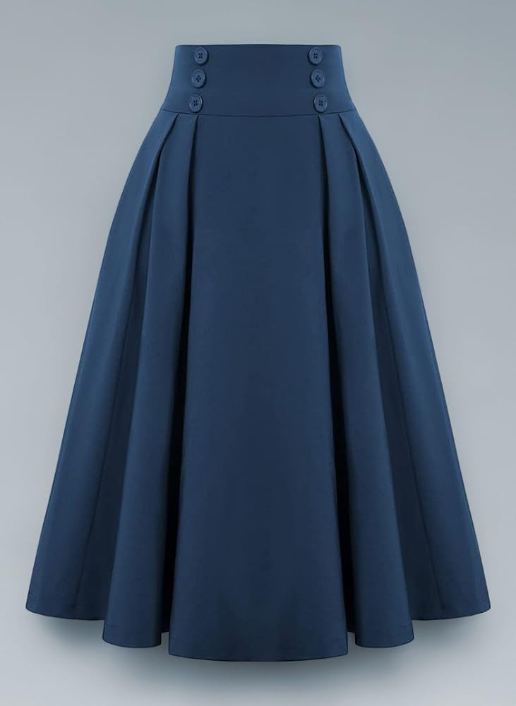 Belle Poque Women's Vintage Retro High Waist Solid Color Swing Skirt with Pockets 2111 | Amazon (UK)