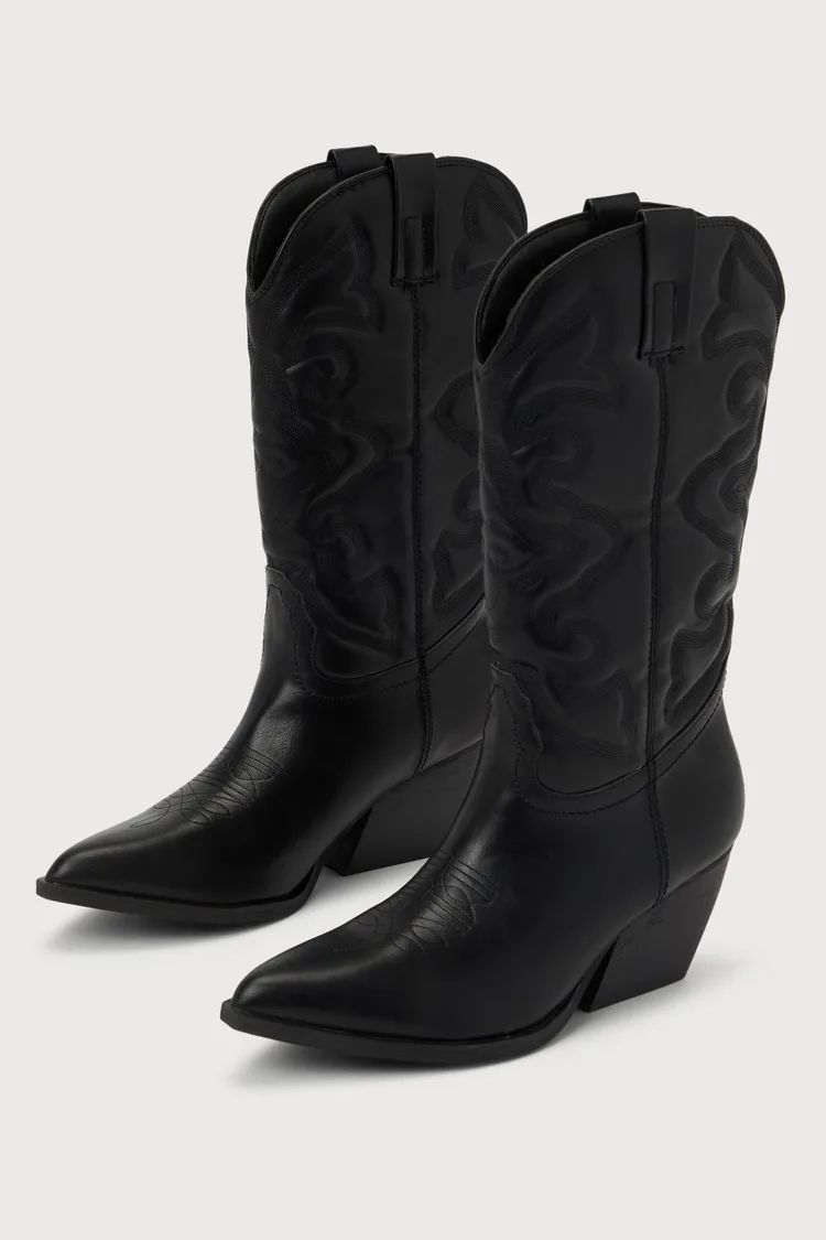 Anisa Black Pointed-Toe Mid-Calf Western Boots | Lulus