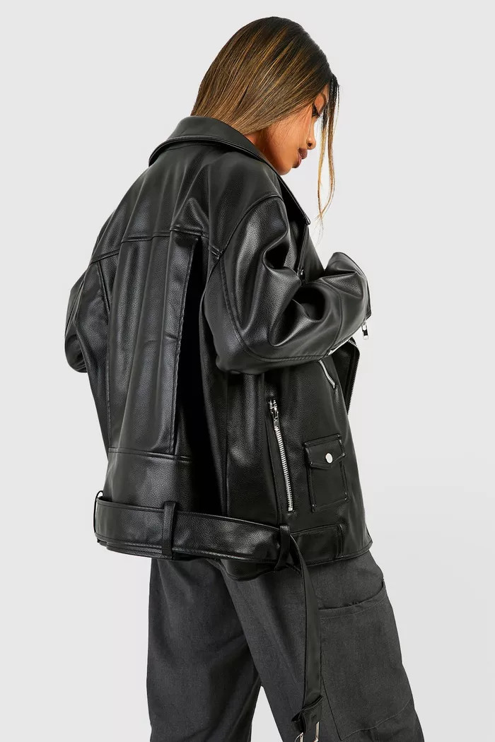 Oversized Belted Moto Jacket | boohoo (US & Canada)