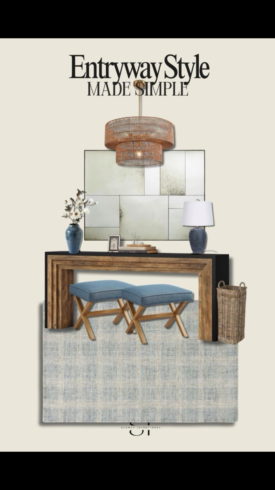 I’m obsessed with how simple and polished this entryway look turned out! A wood console table gives that warm rustic feel while the soft blue stools and rug bring in the perfect pop of color. I styled it with a ceramic lamp, a few coffee table books, and a textured vase for a cozy, welcoming vibe. Everything here is super easy to mix and match in your own home without spending hours second-guessing.

#LTKHome