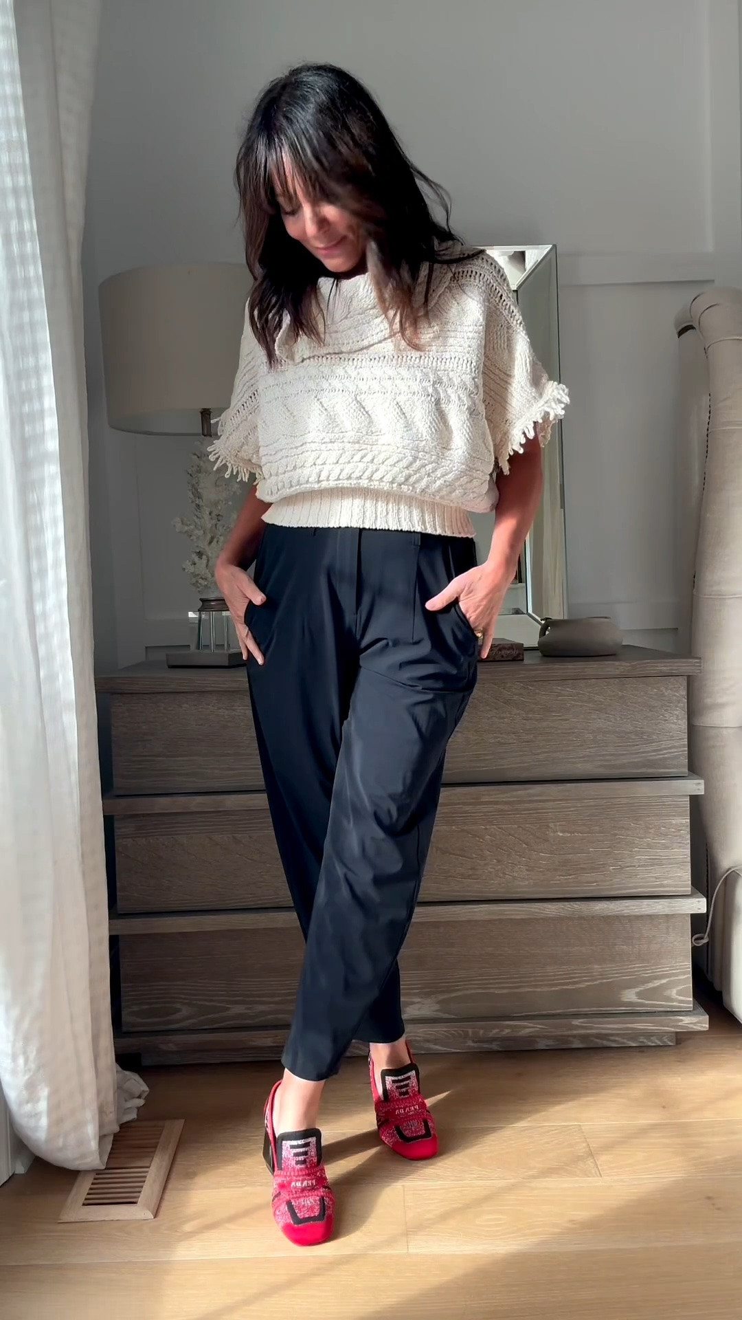 These are ideal for travel ￼ work or play 
They’re new by RUTI @Ruti ￼ they’re slightly less full and not as tapered as the regular viral on the loose pant. Use my code RoseHayes15 for 15% off. Also my sweater is 20% off today with the N app code app 20.

#LTKOver40 #LTKSaleAlert #LTKTravel