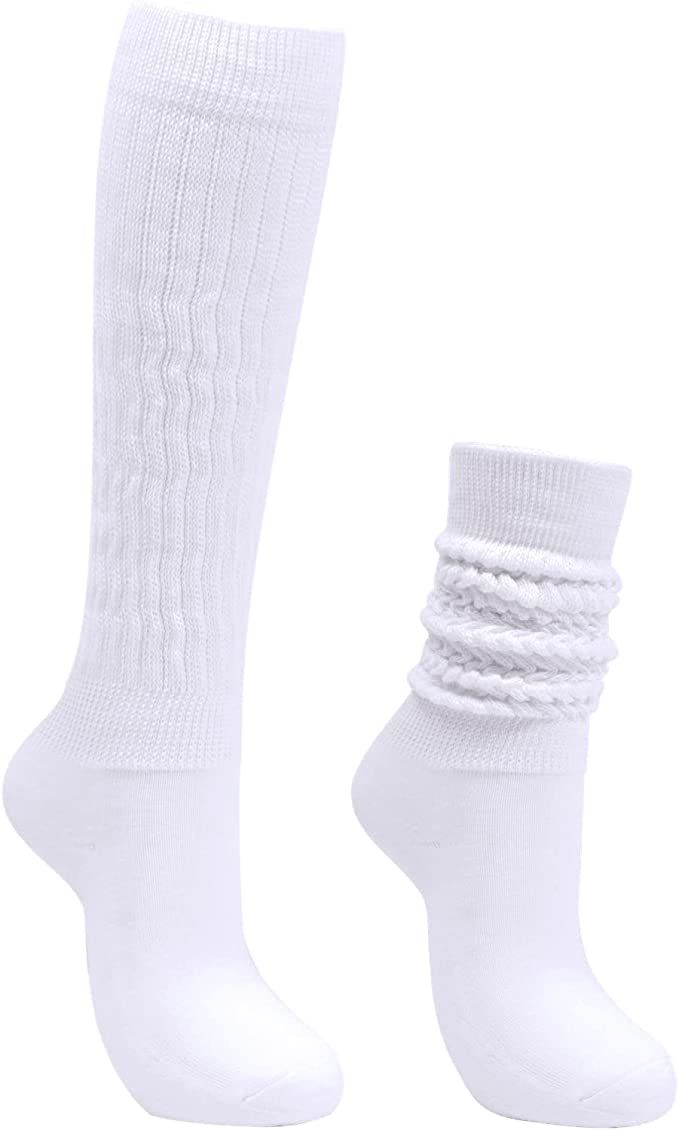 Amazon.com: Intgoodluckycc White Slouch Socks for Women, Chunky Stacked Scrunch Socks (1 Pair - W... | Amazon (US)
