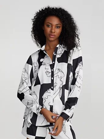 javelynn sketch-print button-front shirt - gabrielle union collection | New York & Company