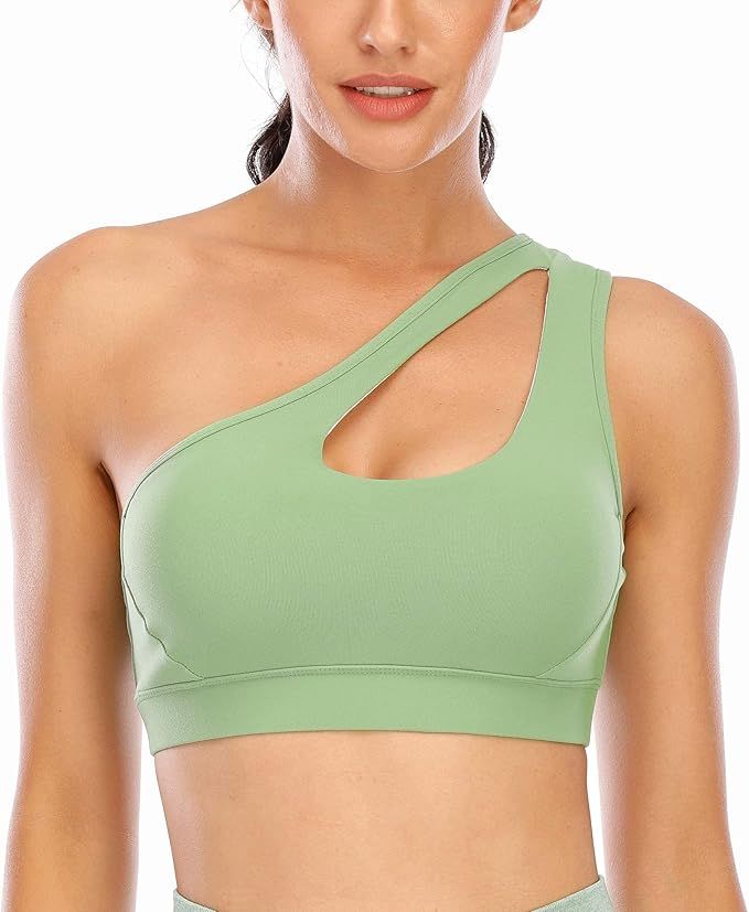 RUNNING GIRL Sports Bra， Medium Support Workout Sexy Cute One Shoulder Sports Bra with Padding... | Amazon (US)