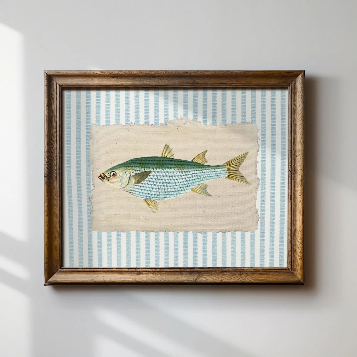Penelope Striped Blue Mullet Fish Horizontal Print, Nursery, Botanical, Cottage Core Decor, Wall ... | Walmart (US)