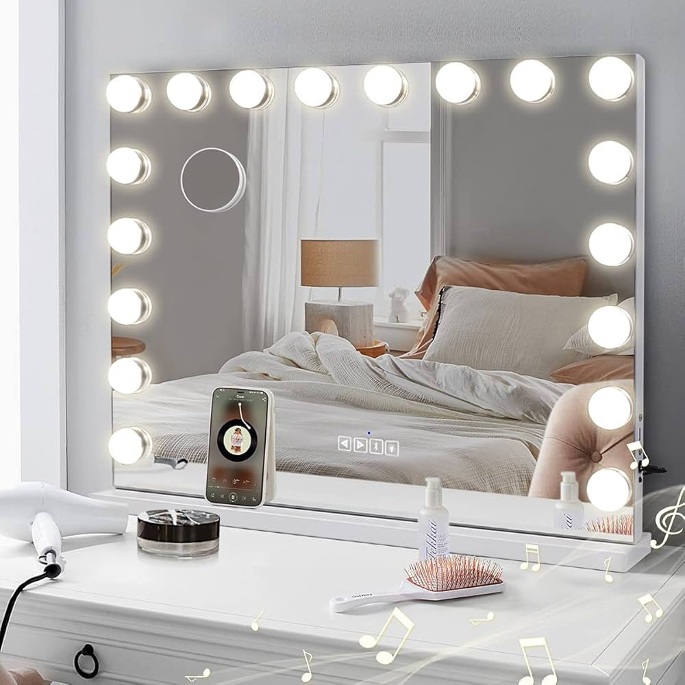 COOLJEEN Large Hollywood Vanity Mirror with Lights Bluetooth 18 Dimmable LED Bulbs, 3 Color Modes... | Amazon (US)