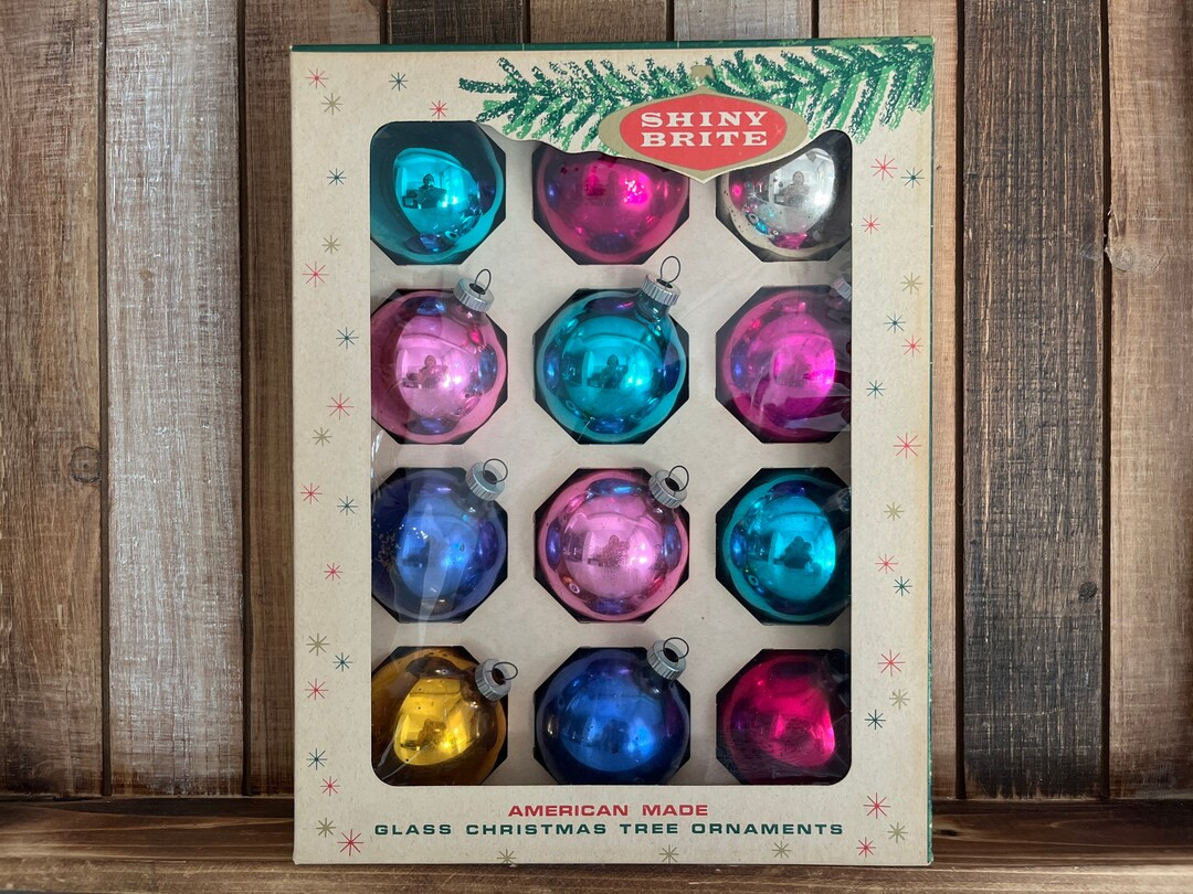 Vintage Shiny Brite Christmas Tree Ornaments Original Box USA Mercury Glass | Etsy (US)