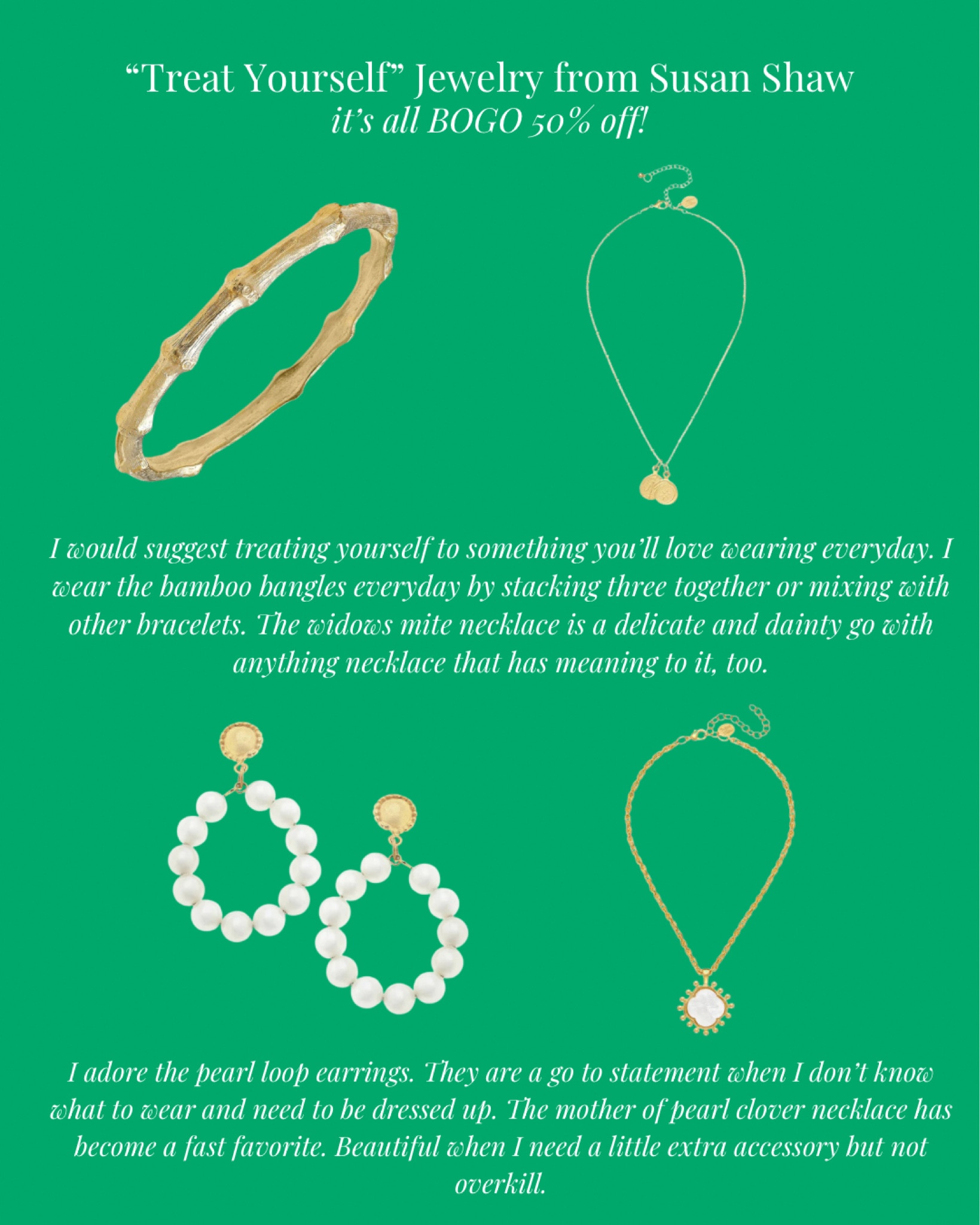 Fantastic gifts during the BoGo half off sale at Susan Shaw! 

#LTKfindsunder100 #LTKsalealert #LTKfindsunder50