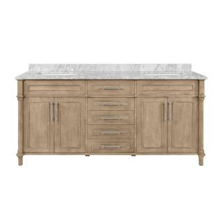 Aberdeen 72 in. x 22 in. D x 34.5 in. H Bath Vanity in Antique Oak with White Carrara Marble Top | The Home Depot