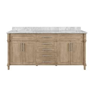 Aberdeen 72 in. x 22 in. D x 34.5 in. H Bath Vanity in Antique Oak with White Carrara Marble Top | The Home Depot