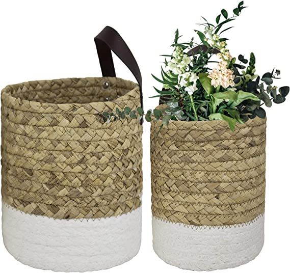 LA JOLIE MUSE Wall Hanging Small Storage Baskets - Water Hyacinth & Paper Woven Hanging Baskets S... | Amazon (US)