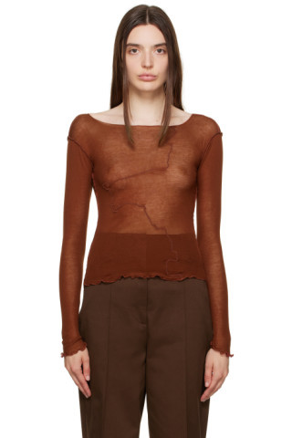 Baserange - Brown Gerrymandered Long Sleeve T-Shirt | SSENSE