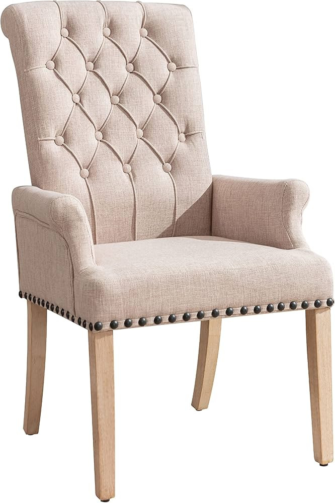 Restworld Dining Room Chairs with Arms,Tufted Upholstered High Back Nailed Trim with Untique Oak ... | Amazon (US)
