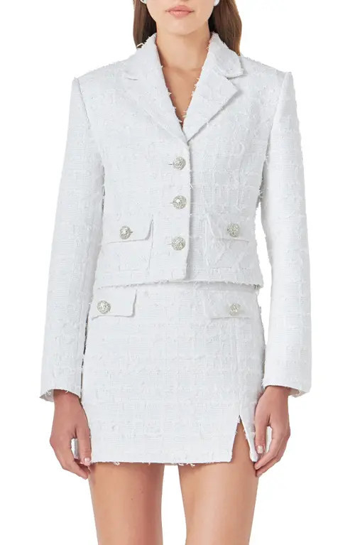 Endless Rose Crop Tweed Jacket in White at Nordstrom, Size X-Small | Nordstrom