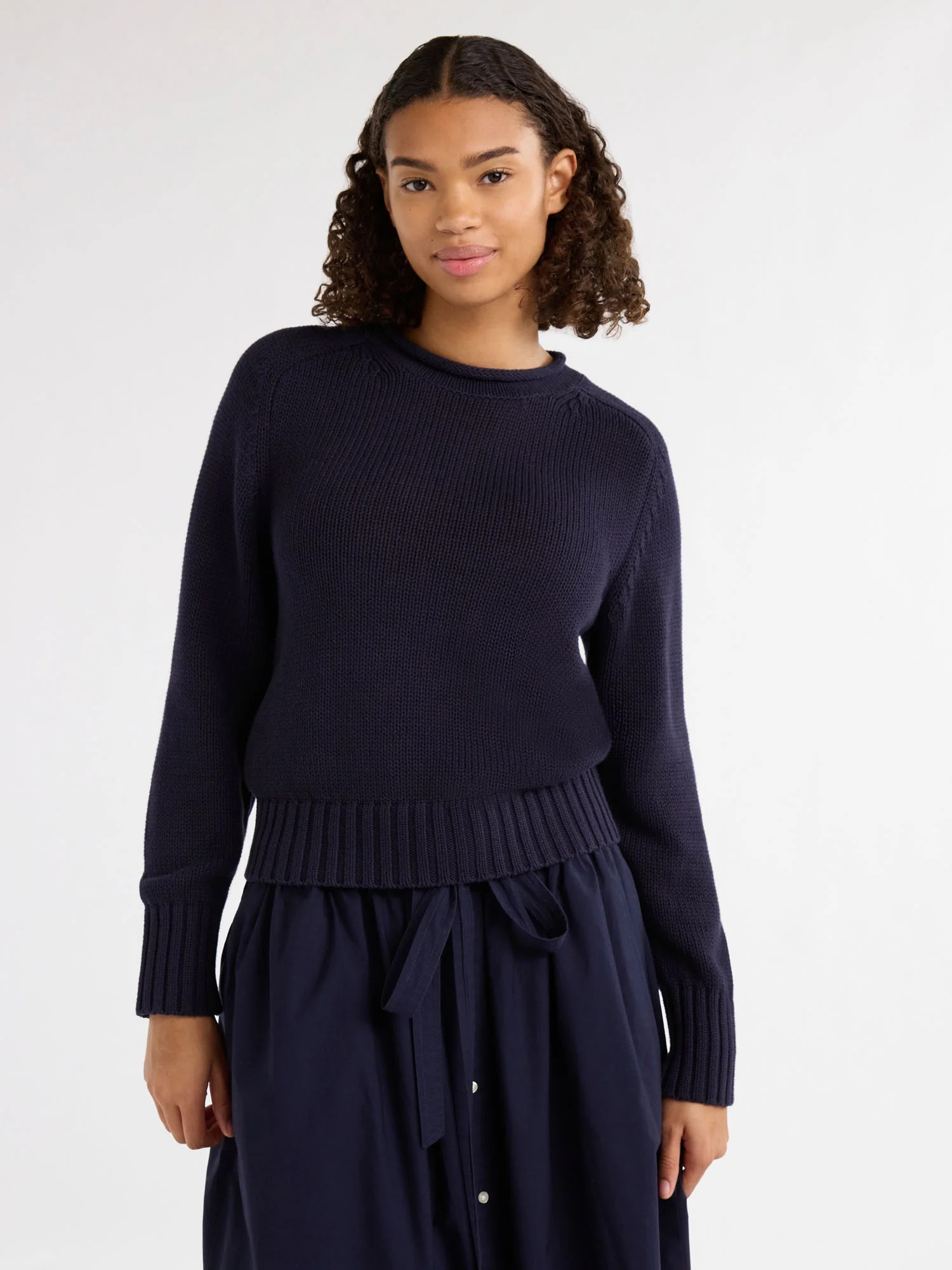 Free Assembly Women’s Cotton Saddle Shoulder Sweater with Long Sleeves, Sizes XS-3XL | Walmart (US)
