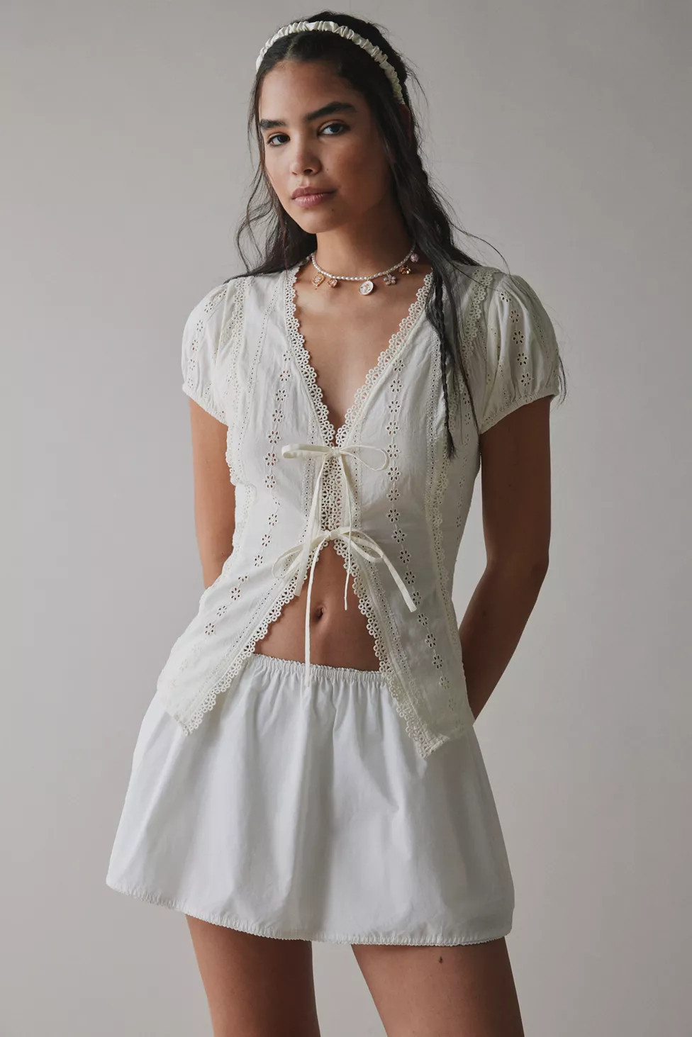 Kimchi Blue Secret Garden Eyelet Lace Tie-Front Bed Jacket | Urban Outfitters (US and RoW)