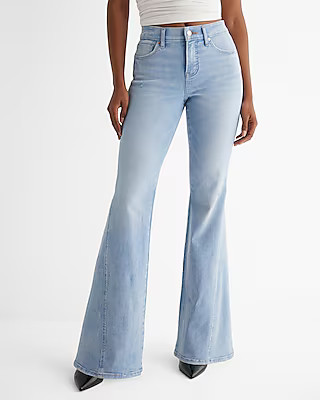 Mid Rise Light Wash Slant Seam '70s Flare Jeans | Express