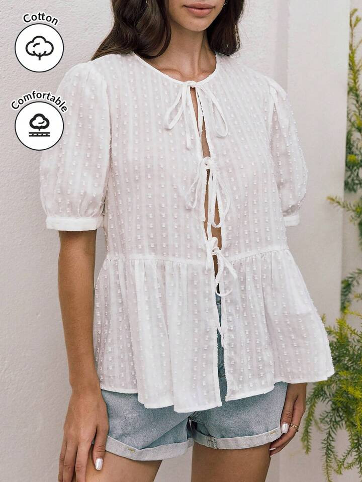 SHEIN Frenchy Camicia estiva da donna con maniche a palloncino, ruches all | SHEIN