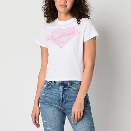 Jerry Leigh Juniors Heartbreaker Baby Tee Womens Crew Neck Short Sleeve Graphic T-Shirt, Xx-large, White | JCPenney