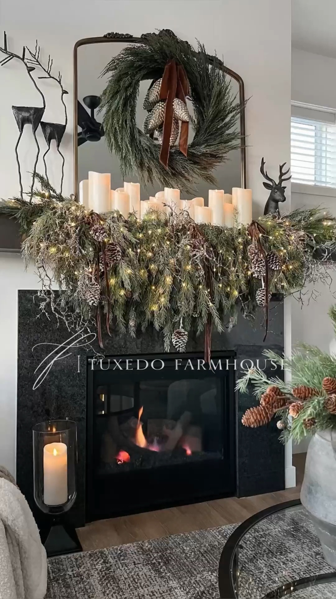 I created a swag rather than garland on my mantel this year. It was very easy to do. I used two different green stems, pinecone stems, snowy branches and brown velvet ribbon  

#LTKhome #LTKSeasonal #LTKHoliday