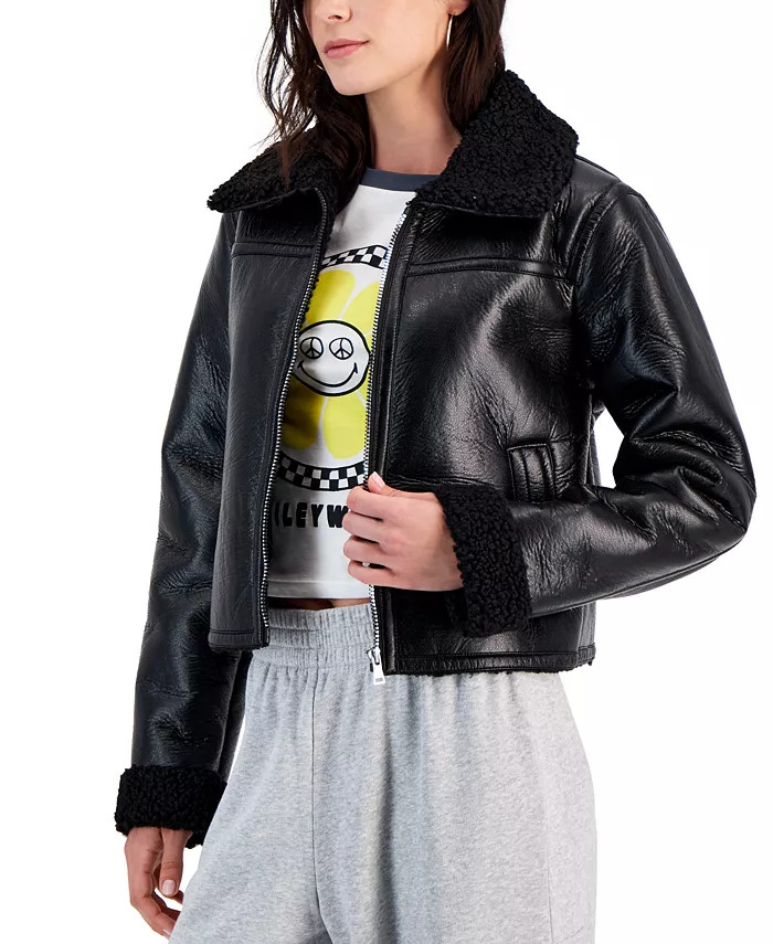 Juniors' Cropped Faux-Leather Jacket | Macy's Canada