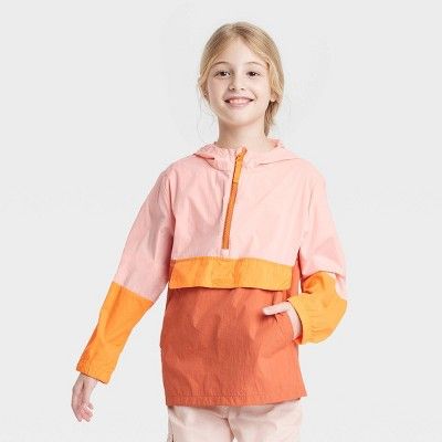 Girls' Colorblock Popover Anorak Spring Windbreaker Jacket - Cat & Jack™ Orange | Target