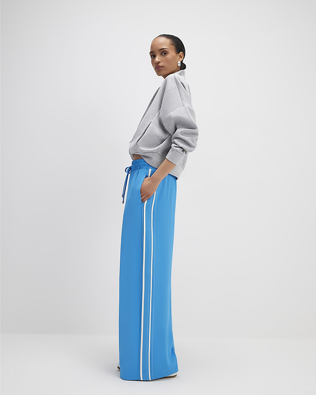 Blue Side Stripe Joggers | River Island UK & IE
