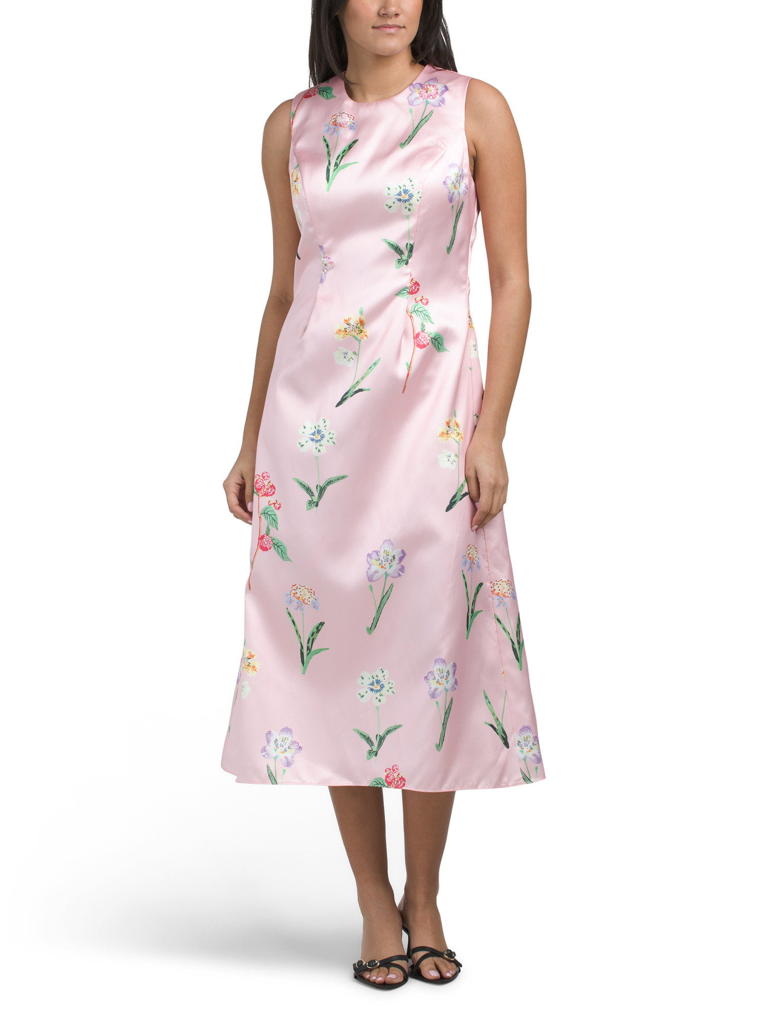 Sleeveless Floral Applique Tea-length Dress | TJ Maxx