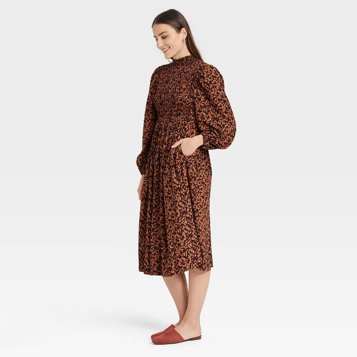 Women's Long Sleeve Smocked Bodice Dress - A New Day™ | Target