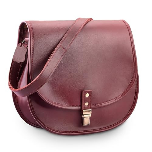 Genuine Leather Crossbody Bags for Women, Shoulder Satchel Saddle Bag Purses Women's Cross Body Sling Vintage Handbag, Burgundy | Amazon (US)
