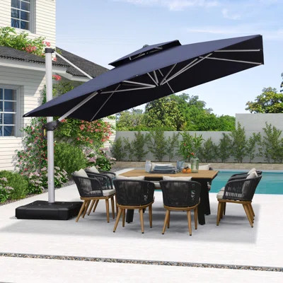 Myrtille 12' x 12' Square Silver Thicker Pole Cantilever Umbrella With Base | Wayfair North America