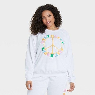 Women's Stay Happy Graphic Sweatshirt - White | Target