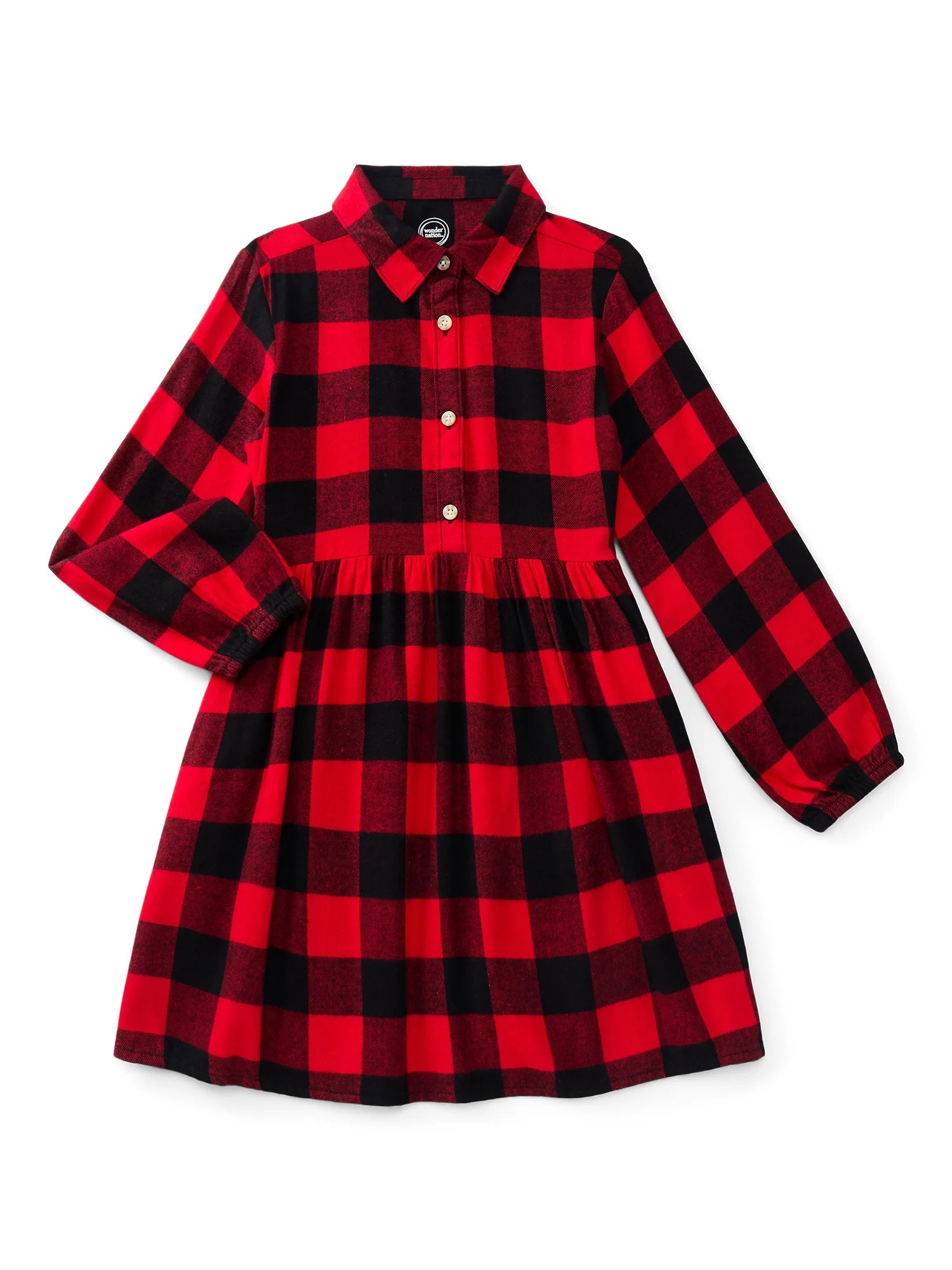 Wonder Nation Girls Flannel Dress with Long Sleeves, Sizes 4-18 & Plus | Walmart (US)