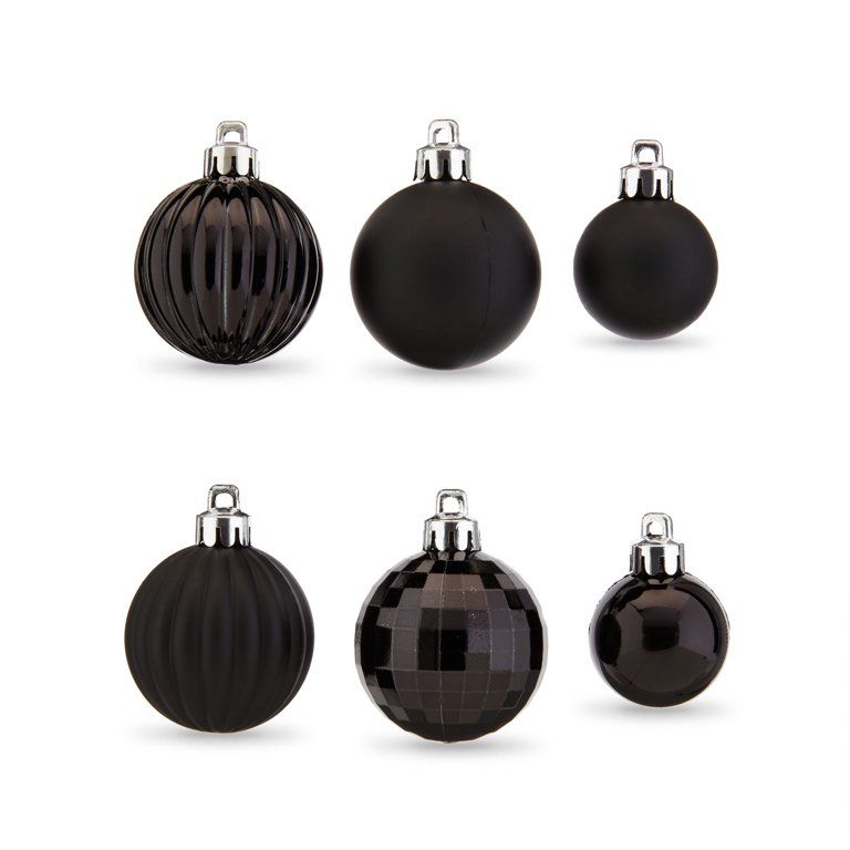 Holiday Time Multi-Textured Shatterproof Christmas Mini Ornaments, Black, 20 Count - Walmart.com | Walmart (US)