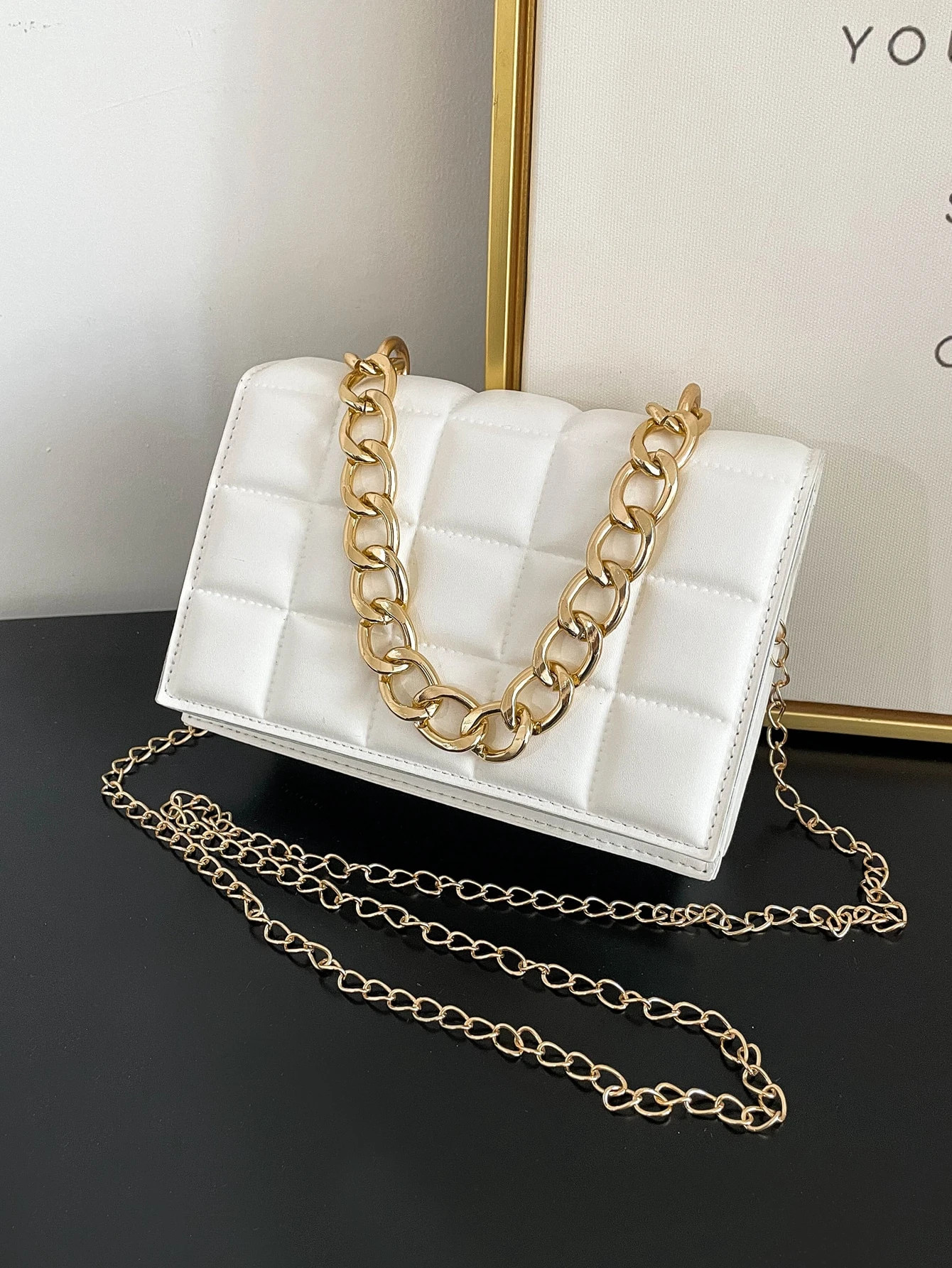 Minimalist Plaid Flap Square Bag | SHEIN