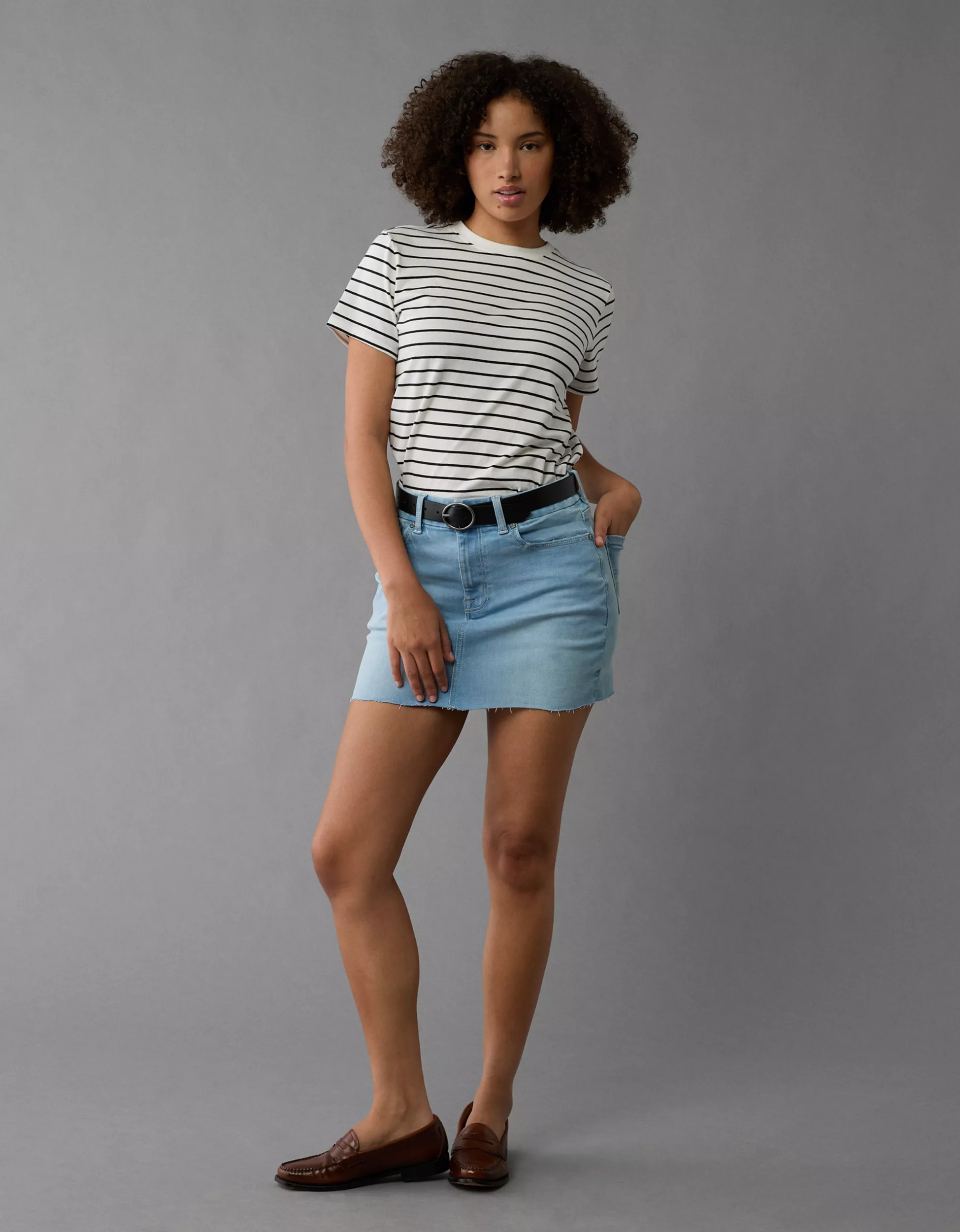 AE Next Level Curvy High-Waisted Denim Mini Skirt | American Eagle Outfitters (US & CA)