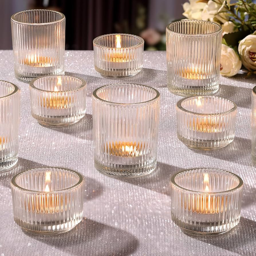 Amazon.com: 20pcs Assorted Ribbed Clear Votive & Tea Light Candle Holders, Glass Candle Holder fo... | Amazon (US)