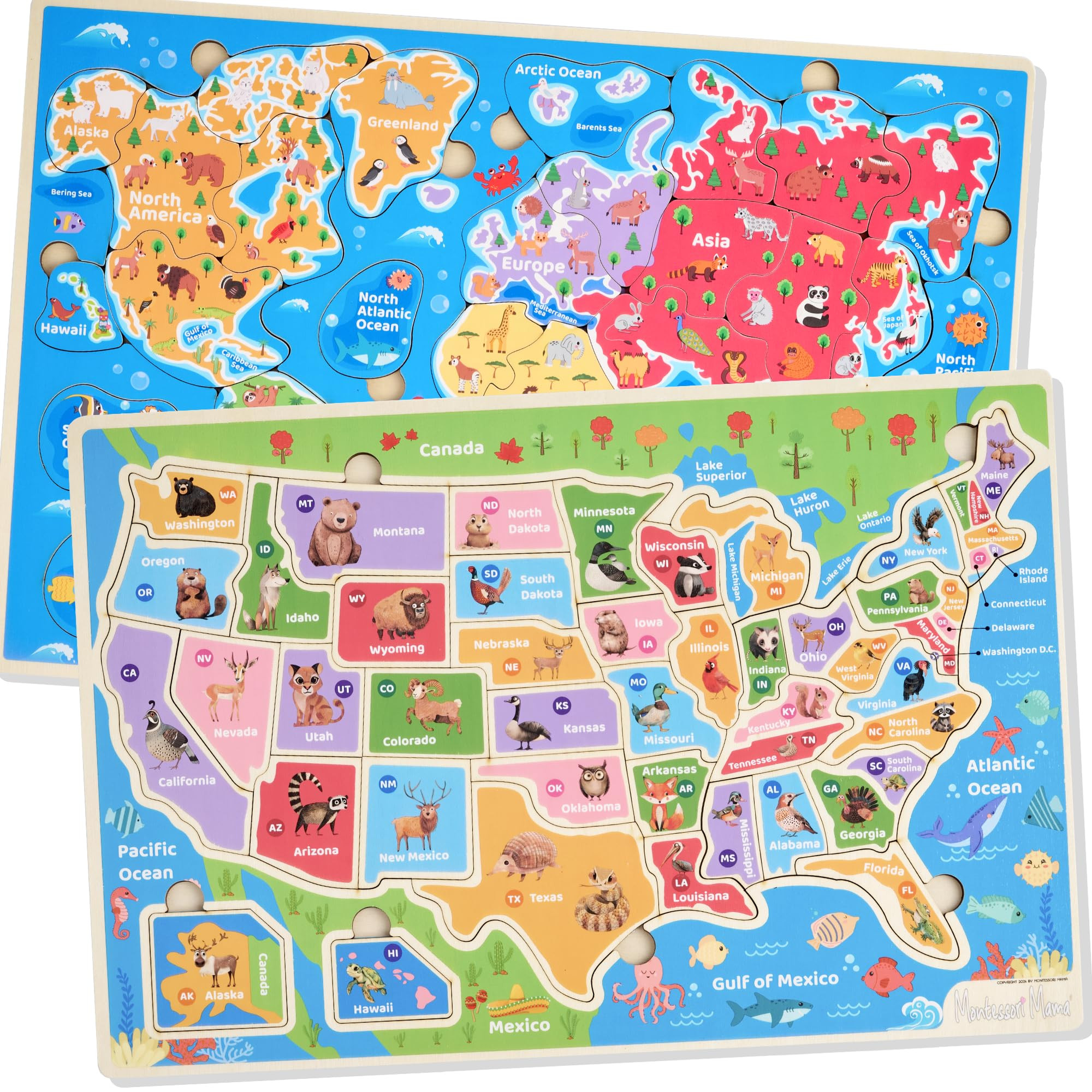 Montessori Mama Wooden Puzzles for Kids Ages 4-6, USA States and Capitols, World Continents and O... | Amazon (US)