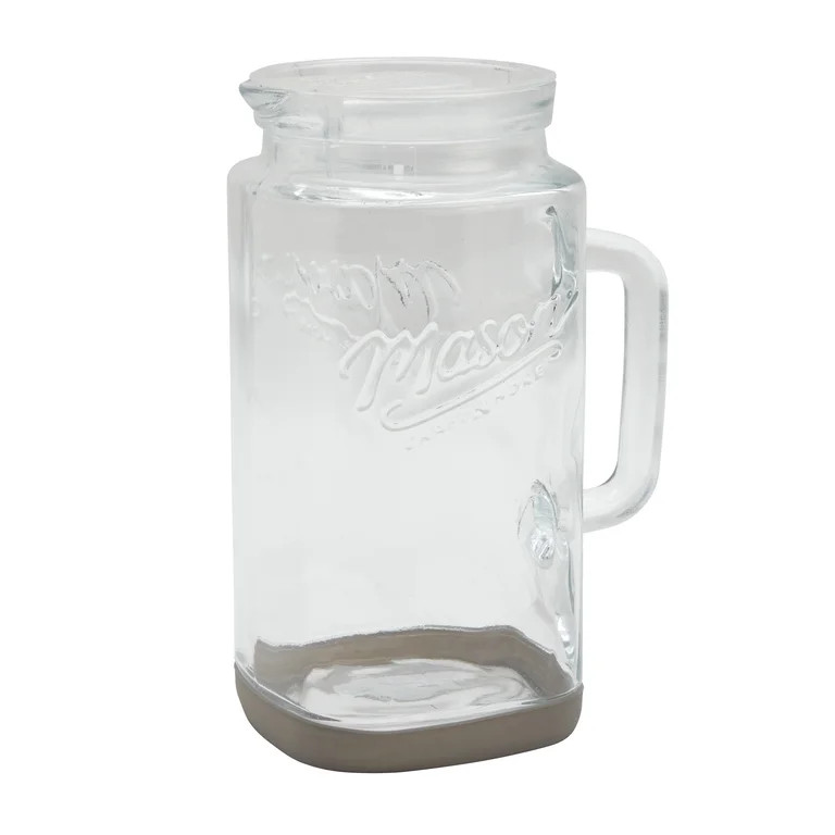 Mason Craft & More Glass 0.5 Gallon Pitcher with Removable Plastic Lid and Silicone Base, Gray, W... | Walmart (US)