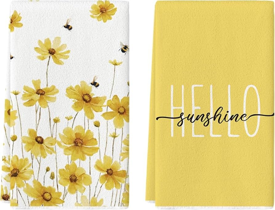 Artoid Mode Yellow Flowers Bee Hello Sunshine Spring Kitchen Towels Dish Towels, 18x26 Inch Summe... | Amazon (US)
