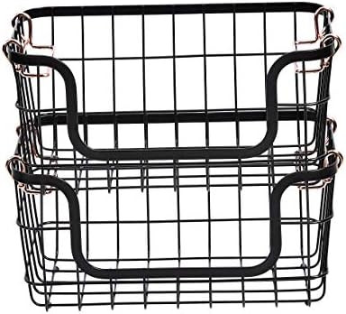 Amazon Basics Stackable Metal Wire Storage Basket Set for Kitchen or Bathroom - Black/Rose Gold | Amazon (CA)