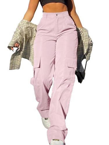SDNGED Pink Cargo Pants for Women High Waisted Baggy Wide Leg Stretchy Y2K Streetwear Women’s Cargo Pants with Pockets | Amazon (US)