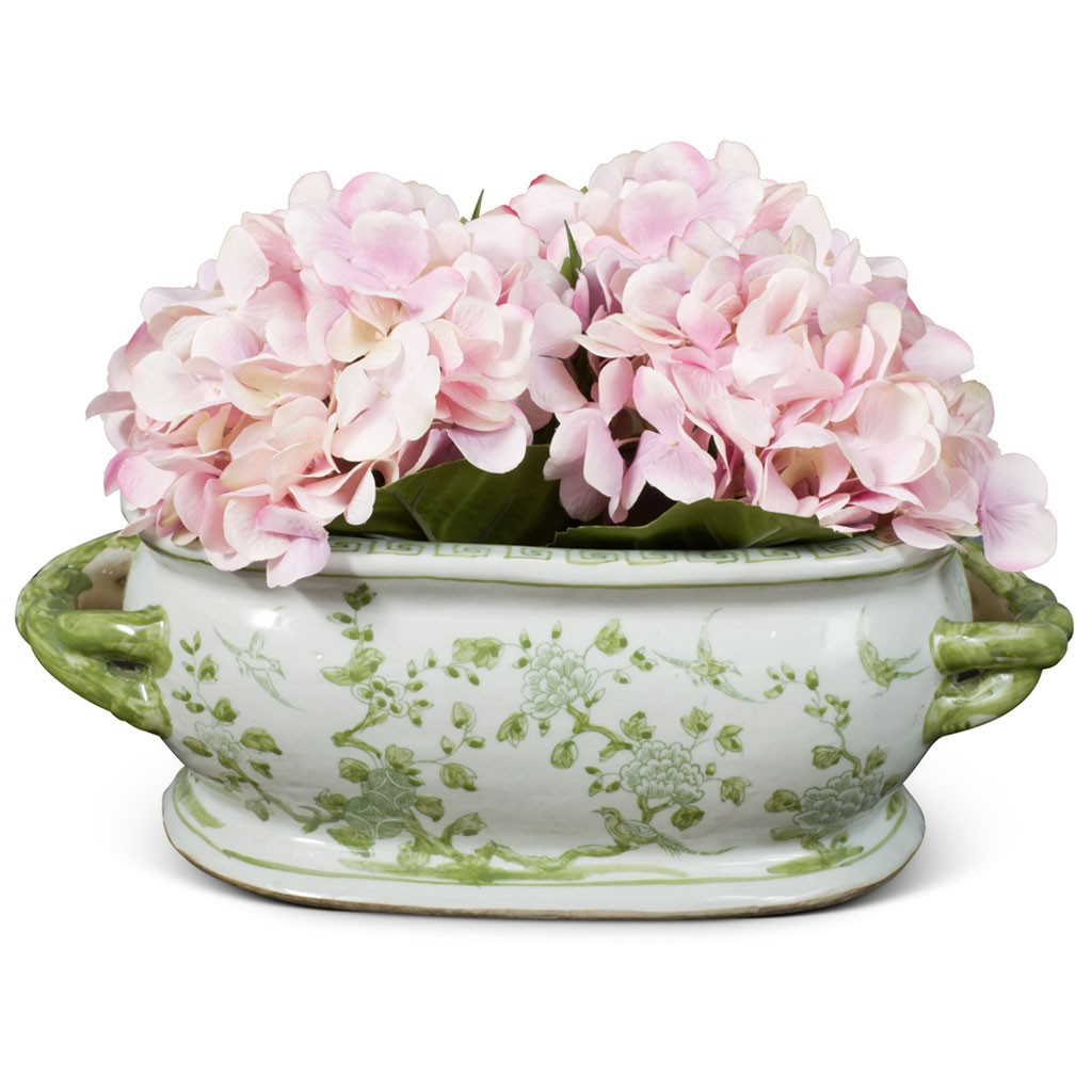 US SELLER - Green White Chinoiserie Bird Flower Porcelain Footbath Planter | eBay US