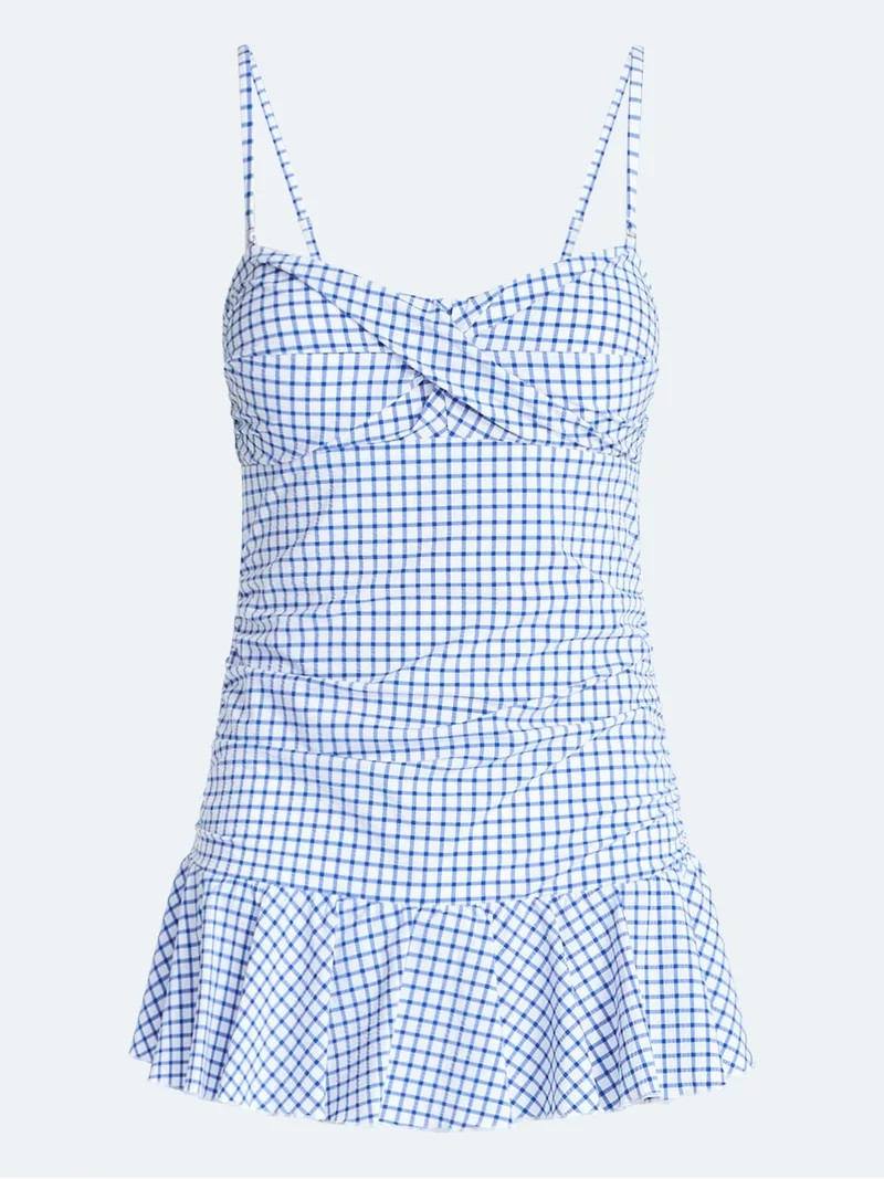 Free Assembly Women's and Women's Plus Shirred Ruffle One Piece Swim Dress, Sizes XS-3X | Walmart (US)