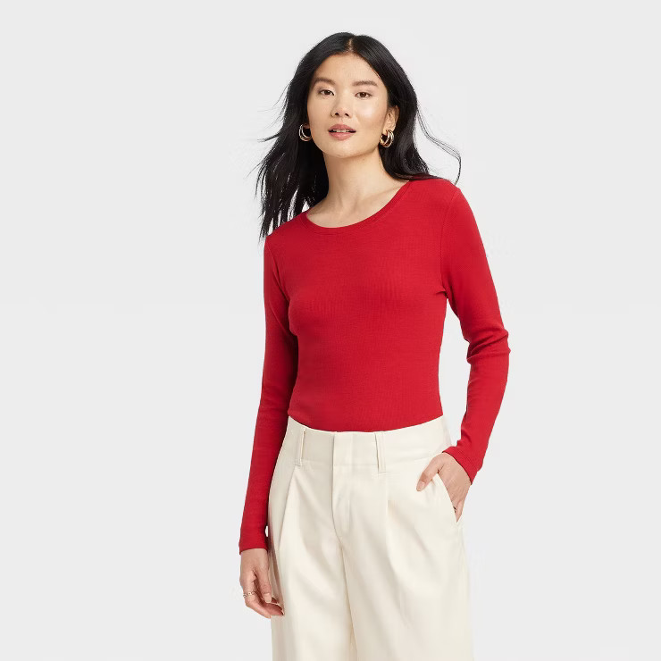 Women's Long Sleeve Ribbed T-Shirt - A New Day™ | Target
